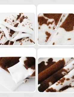 Women's Fleece Jacket Teddy Coat Hoodie Jacket Warm Breathable Zipper Pocket Fleece Lined Casual Cow Print Vacation Street Daily Wear Going out Zipper Regular Hoodie Regular Fit Long Sleeve Outerwear