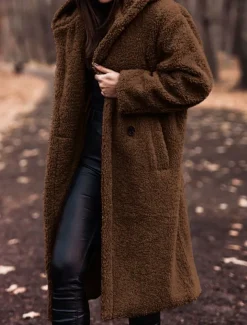 Women's Fleece Jacket Teddy Coat Hoodie Jacket Warm Breathable Buttons Pocket Fleece Lined Casual Plain Vacation Street Daily Wear Going out Single Breasted Long Hoodie Regular Fit Long Sleeve