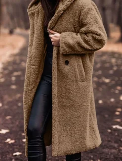 Women's Fleece Jacket Teddy Coat Hoodie Jacket Warm Breathable Buttons Pocket Fleece Lined Casual Plain Vacation Street Daily Wear Going out Single Breasted Long Hoodie Regular Fit Long Sleeve