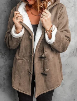 Women's Fleece Jacket Teddy Coat Hoodie Jacket Warm Breathable Zipper Pocket Fleece Lined Casual Plain Vacation Street Daily Wear Going out Zipper Regular Hoodie Regular Fit Long Sleeve Outerwear Red