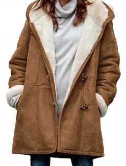 Women's Fleece Jacket Teddy Coat Hoodie Jacket Warm Breathable Zipper Pocket Fleece Lined Casual Plain Vacation Street Daily Wear Going out Zipper Regular Hoodie Regular Fit Long Sleeve Outerwear Red