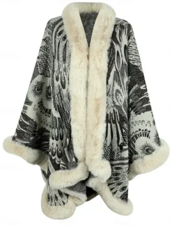 Women's Fleece Jacket Teddy Coat Cloak / Capes Warm Breathable Patchwork Faux Fur Trim Fleece Lined Casual Color Block Vacation Street Daily Wear Going out Open Front Regular Collarless Regular Fit