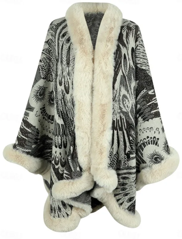 Women's Fleece Jacket Teddy Coat Cloak / Capes Warm Breathable Patchwork Faux Fur Trim Fleece Lined Casual Color Block Vacation Street Daily Wear Going out Open Front Regular Collarless Regular Fit