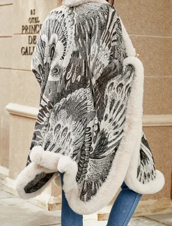 Women's Fleece Jacket Teddy Coat Cloak / Capes Warm Breathable Patchwork Faux Fur Trim Fleece Lined Casual Color Block Vacation Street Daily Wear Going out Open Front Regular Collarless Regular Fit
