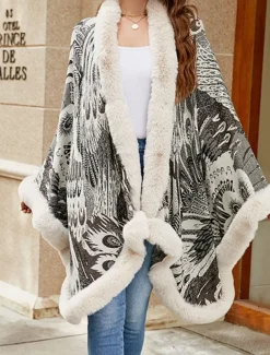 Women's Fleece Jacket Teddy Coat Cloak / Capes Warm Breathable Patchwork Faux Fur Trim Fleece Lined Casual Color Block Vacation Street Daily Wear Going out Open Front Regular Collarless Regular Fit