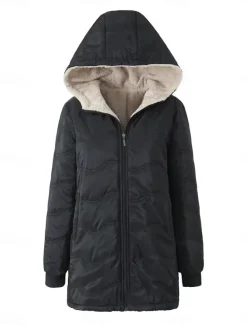 Women's Fleece Jacket Teddy Coat Hoodie Jacket Warm Breathable Zipper Pocket Fleece Lined Casual Plain Vacation Street Daily Wear Going out Zipper Regular Hoodie Regular Fit Long Sleeve Outerwear