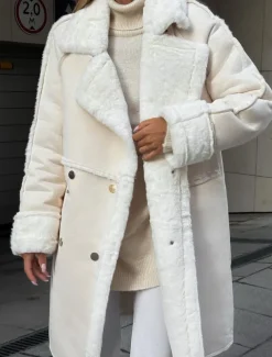 Women's Fleece Jacket Teddy Coat Warm Breathable Pocket Fleece Lined Casual Plain Vacation Street Daily Wear Going out Single Breasted Regular Turndown Regular Fit Long Sleeve Outerwear White Khaki
