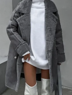 Women's Fleece Jacket Teddy Coat Warm Breathable Pocket Fleece Lined Casual Plain Vacation Street Daily Wear Going out Single Breasted Regular Turndown Regular Fit Long Sleeve Outerwear White Khaki