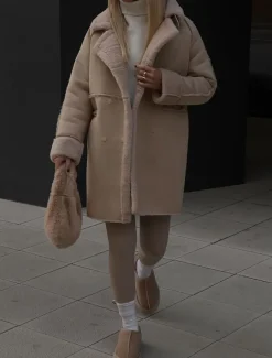 Women's Fleece Jacket Teddy Coat Warm Breathable Pocket Fleece Lined Casual Plain Vacation Street Daily Wear Going out Single Breasted Regular Turndown Regular Fit Long Sleeve Outerwear White Khaki