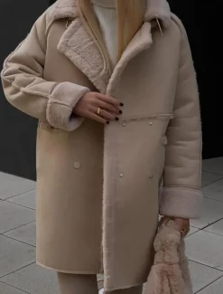 Women's Fleece Jacket Teddy Coat Warm Breathable Pocket Fleece Lined Casual Plain Vacation Street Daily Wear Going out Single Breasted Regular Turndown Regular Fit Long Sleeve Outerwear White Khaki