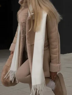 Women's Fleece Jacket Teddy Coat Warm Breathable Pocket Fleece Lined Casual Plain Vacation Street Daily Wear Going out Single Breasted Regular Turndown Regular Fit Long Sleeve Outerwear White Khaki