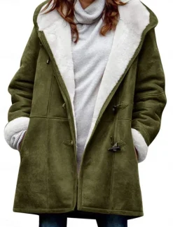 Women's Fleece Jacket Teddy Coat Warm Breathable Pocket Fleece Lined Casual Plain Vacation Street Daily Wear Going out Single Breasted Regular Hoodie Regular Fit Long Sleeve Outerwear Black Brown