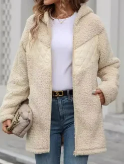 Women's Fleece Jacket Teddy Coat Hoodie Jacket Warm Breathable Zipper Pocket Fleece Lined Casual Plain Vacation Street Daily Wear Going out Zipper Regular Hoodie Regular Fit Long Sleeve Outerwear