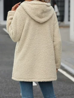 Women's Fleece Jacket Teddy Coat Hoodie Jacket Warm Breathable Zipper Pocket Fleece Lined Casual Plain Vacation Street Daily Wear Going out Zipper Regular Hoodie Regular Fit Long Sleeve Outerwear