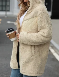 Women's Fleece Jacket Teddy Coat Hoodie Jacket Warm Breathable Zipper Pocket Fleece Lined Casual Plain Vacation Street Daily Wear Going out Zipper Regular Hoodie Regular Fit Long Sleeve Outerwear