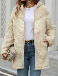 Women's Fleece Jacket Teddy Coat Hoodie Jacket Warm Breathable Zipper Pocket Fleece Lined Casual Plain Vacation Street Daily Wear Going out Zipper Regular Hoodie Regular Fit Long Sleeve Outerwear