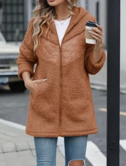 Women's Fleece Jacket Teddy Coat Hoodie Jacket Warm Breathable Zipper Pocket Fleece Lined Casual Plain Vacation Street Daily Wear Going out Zipper Regular Hoodie Regular Fit Long Sleeve Outerwear
