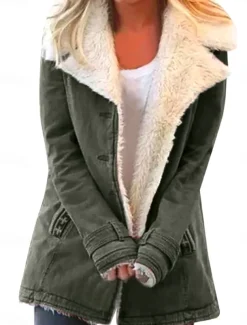 Women's Fleece Jacket Teddy Coat Warm Breathable Zipper Pocket Fleece Lined Casual Plain Vacation Street Daily Wear Going out Single Breasted Regular Turndown Regular Fit Long Sleeve Outerwear Black