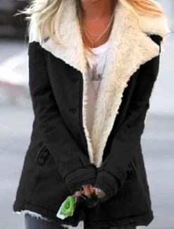 Women's Fleece Jacket Teddy Coat Warm Breathable Zipper Pocket Fleece Lined Casual Plain Vacation Street Daily Wear Going out Single Breasted Regular Turndown Regular Fit Long Sleeve Outerwear Black