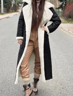 Women's Fleece Jacket Teddy Coat Warm Breathable Pocket Fleece Lined Casual Plain Vacation Street Daily Wear Going out Open Front Long Turndown Regular Fit Long Sleeve Outerwear Black Camel Green