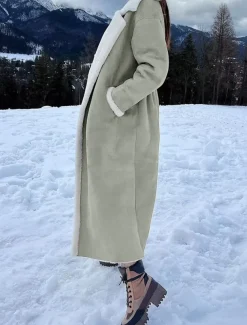 Women's Fleece Jacket Teddy Coat Warm Breathable Pocket Fleece Lined Casual Plain Vacation Street Daily Wear Going out Open Front Long Turndown Regular Fit Long Sleeve Outerwear Black Camel Green