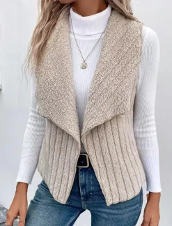 Women's Fleece Vest Warm Breathable Fleece Lined Casual Plain Vacation Street Daily Wear Going out Open Front Regular Turndown Regular Fit Sleeveless Outerwear White Khaki Gray Fall Winter
