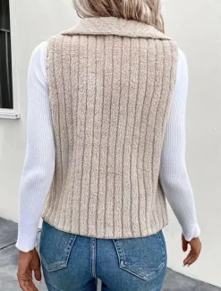 Women's Fleece Vest Warm Breathable Fleece Lined Casual Plain Vacation Street Daily Wear Going out Open Front Regular Turndown Regular Fit Sleeveless Outerwear White Khaki Gray Fall Winter