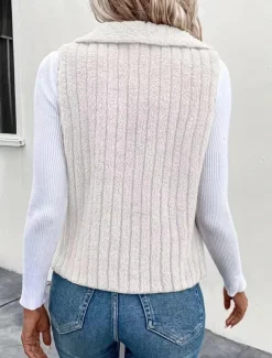 Women's Fleece Vest Warm Breathable Fleece Lined Casual Plain Vacation Street Daily Wear Going out Open Front Regular Turndown Regular Fit Sleeveless Outerwear White Khaki Gray Fall Winter
