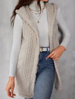 Women's Fleece Vest Warm Breathable Fleece Lined Casual Plain Vacation Street Daily Wear Going out Open Front Regular Hoodie Regular Fit Sleeveless Outerwear Apricot Fall Winter