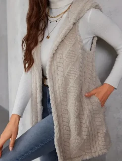 Women's Fleece Vest Warm Breathable Fleece Lined Casual Plain Vacation Street Daily Wear Going out Open Front Regular Hoodie Regular Fit Sleeveless Outerwear Apricot Fall Winter