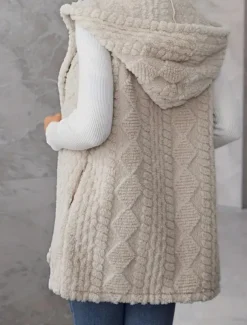 Women's Fleece Vest Warm Breathable Fleece Lined Casual Plain Vacation Street Daily Wear Going out Open Front Regular Hoodie Regular Fit Sleeveless Outerwear Apricot Fall Winter