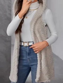 Women's Fleece Vest Warm Breathable Fleece Lined Casual Plain Vacation Street Daily Wear Going out Open Front Regular Hoodie Regular Fit Sleeveless Outerwear Apricot Fall Winter