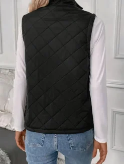 Women's Fleece Vest Warm Breathable Zipper Pocket Fleece Lined Casual Plain Vacation Street Daily Wear Going out Zipper Regular Stand Collar Regular Fit Sleeveless Outerwear Black Fall Winter