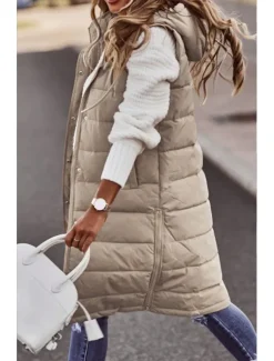 Women's Fleece Vest Warm Pocket Fleece Lined Zipper Turndown Elegant Solid Color Loose Fit Outerwear Sleeveless Spring Fall White Khaki S M L XL 2XL