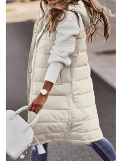 Women's Fleece Vest Warm Pocket Fleece Lined Zipper Turndown Elegant Solid Color Loose Fit Outerwear Sleeveless Spring Fall White Khaki S M L XL 2XL