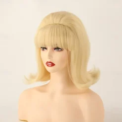 Womens Flip Wig 70s Pinup Pelucas 60s Retro Beehive Style Vintage Look Betty Rubble Wig Carnival Costume Women Wig wtih Bang Halloween Wigs