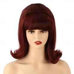 Womens Flip Wig 70s Pinup Pelucas 60s Retro Beehive Style Vintage Look Betty Rubble Wig Carnival Costume Women Wig wtih Bang Halloween Wigs