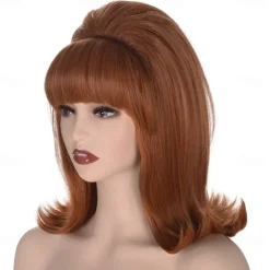Womens Flip Wig 70s Pinup Pelucas 60s Retro Beehive Style Vintage Look Betty Rubble Wig Carnival Costume Women Wig wtih Bang Halloween Wigs