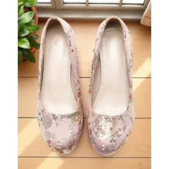 Women's Floral - Printed Platform Block Heel Pumps – 1950s Vintage - Inspired Elegant Shoes for Party & Wedding Occasions