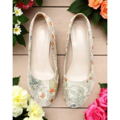 Women's Floral - Printed Platform Block Heel Pumps – 1950s Vintage - Inspired Elegant Shoes for Party & Wedding Occasions