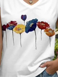 Women's Floral Camisole Tank Top Vintage Stylish Classic Sleeveless Short Sleeve V Neck Regular Tops Daily Print Black White Yellow Pink Blue Summer Spring