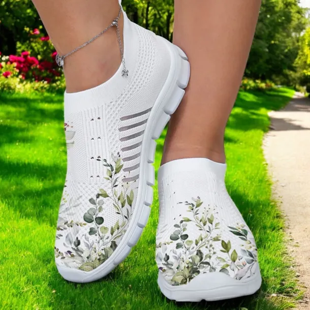 Women's Floral Mesh Slip-On Sneakers – Lightweight Breathable Walking Shoes for Casual Wear, Travel and Outdoor Activities