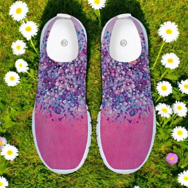 Women's Floral Mesh Slip-On Sneakers – Lightweight Breathable Walking Shoes for Casual Wear, Travel and Outdoor Activities