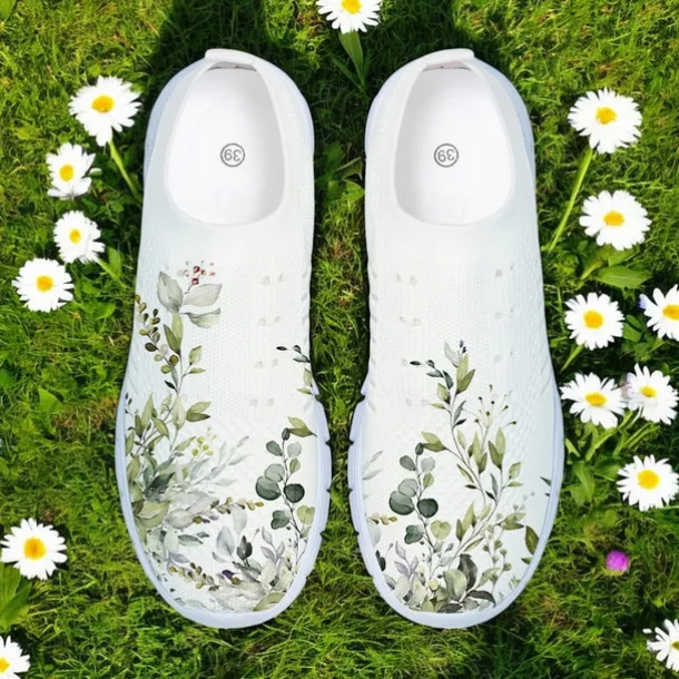 Women's Floral Mesh Slip-On Sneakers – Lightweight Breathable Walking Shoes for Casual Wear, Travel and Outdoor Activities