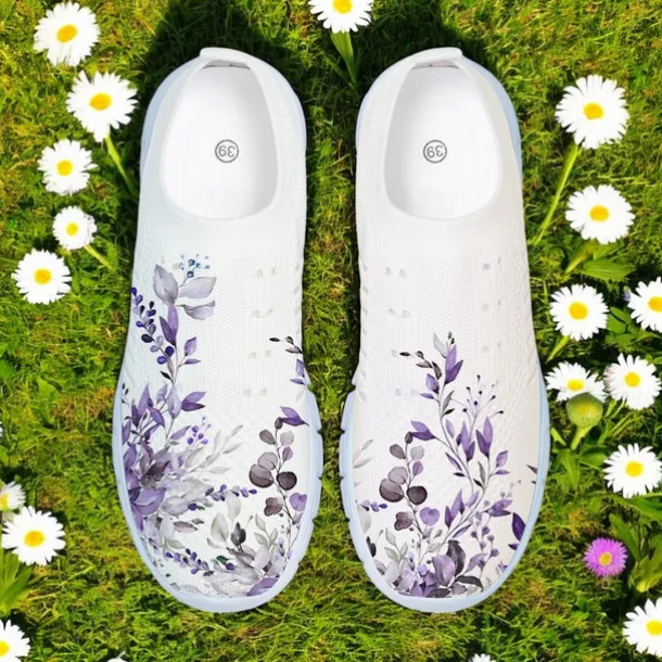 Women's Floral Mesh Slip-On Sneakers – Lightweight Breathable Walking Shoes for Casual Wear, Travel and Outdoor Activities