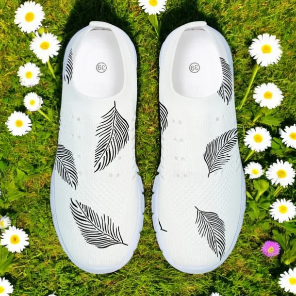 Women's Floral Mesh Slip-On Sneakers – Lightweight Breathable Walking Shoes for Casual Wear, Travel and Outdoor Activities