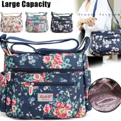 Women's Floral Print Crossbody Bag – Lightweight Water-Resistant Multi-Pocket Shoulder Bag for Daily Use
