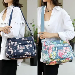 Women's Floral Print Crossbody Bag – Lightweight Water-Resistant Multi-Pocket Shoulder Bag for Daily Use