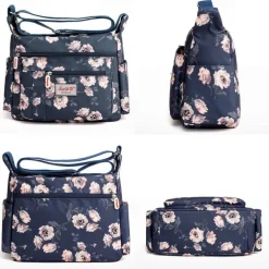 Women's Floral Print Crossbody Bag – Lightweight Water-Resistant Multi-Pocket Shoulder Bag for Daily Use