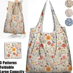 Women's Floral Print Reusable Tote Bag, Eco-Friendly Foldable Shopping Bag for Everyday Use